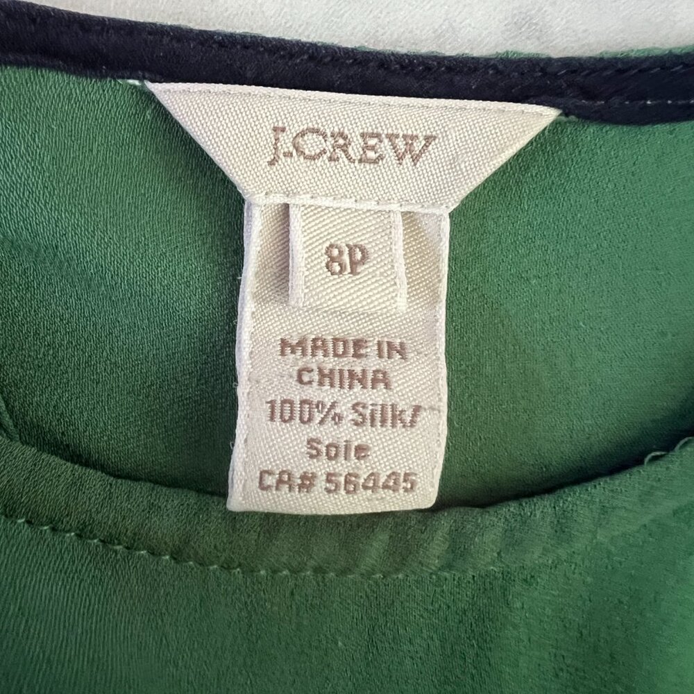 J. Crew Silk Blouse, Emerald Green, Size 8P - Picture 4 of 8